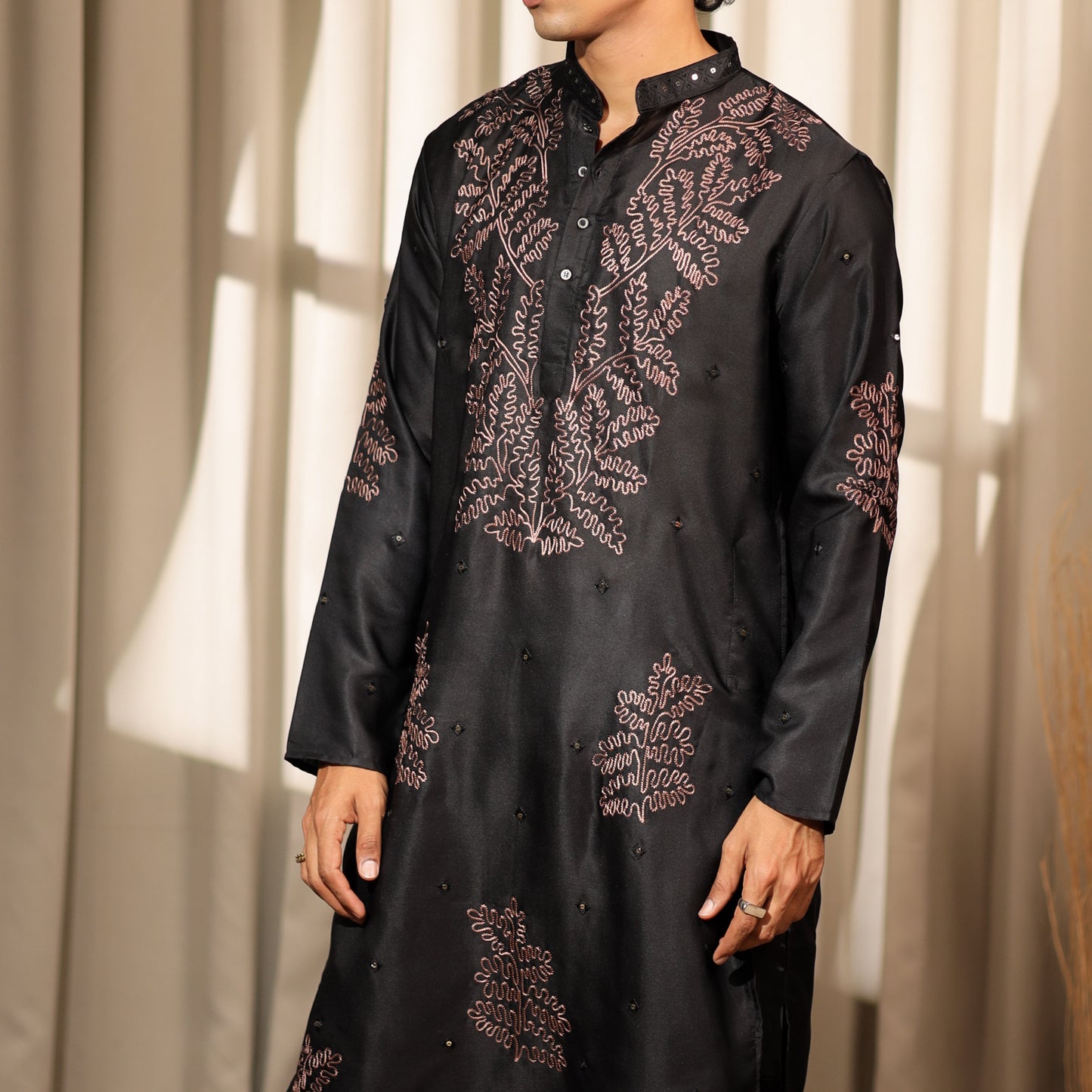 Ethnic Dreams Black Work Greek Satin Embroidered Kurta For Festive