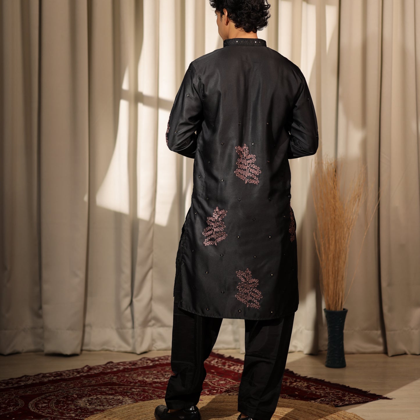 Ethnic Dreams Black Work Greek Satin Embroidered Kurta For Festive