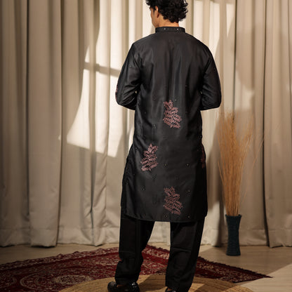 Ethnic Dreams Black Work Greek Satin Embroidered Kurta For Festive