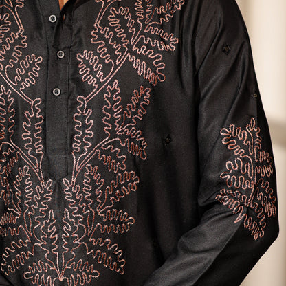 Ethnic Dreams Black Work Greek Satin Embroidered Kurta For Festive