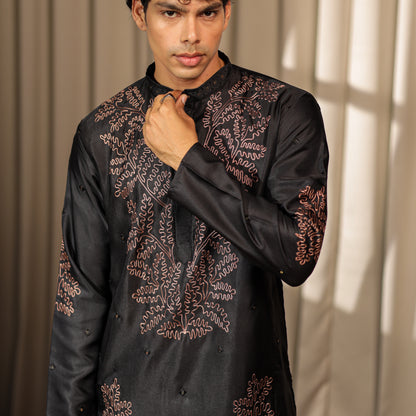 Ethnic Dreams Black Work Greek Satin Embroidered Kurta For Festive