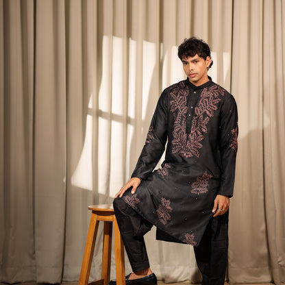 Ethnic Dreams Black Work Greek Satin Embroidered Kurta For Festive